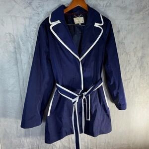 Banana Republic Navy Blue Belted Trench Coat XL White Trim